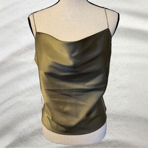 House of Harlow Olive Green Satin Drape Neck Gems Spaghetti Strap Top Sz S /NWOT